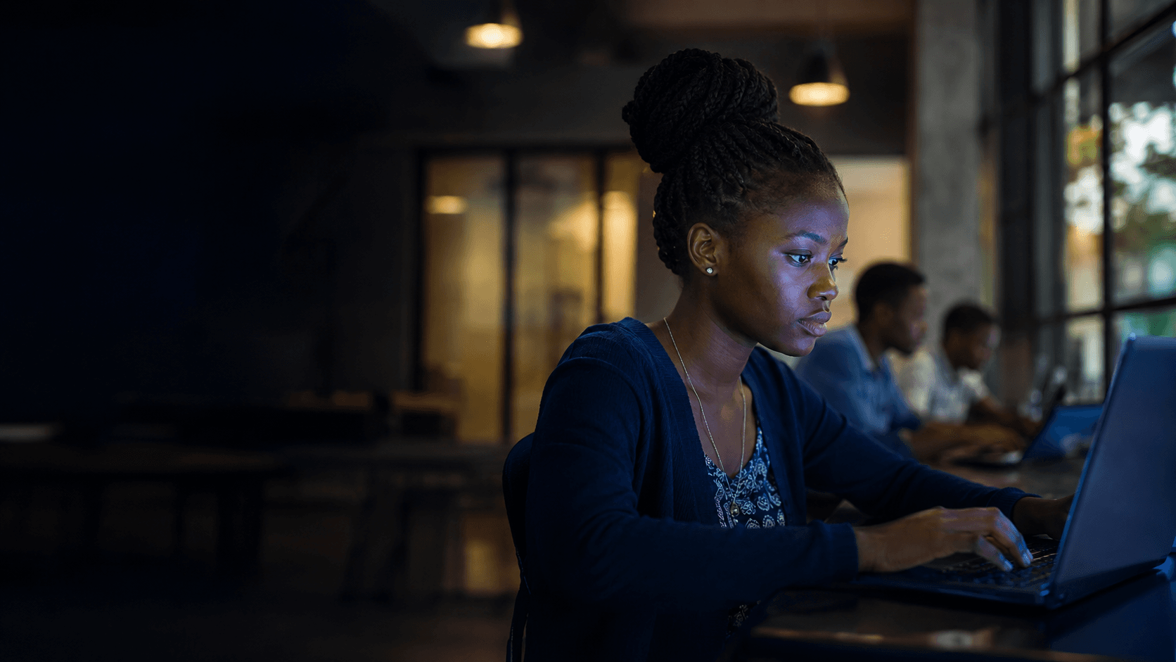A WIATech student working late in the institute's computer lab